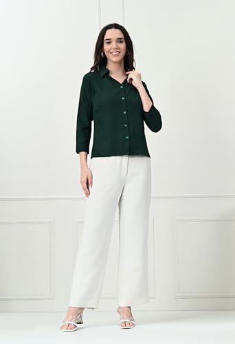 Image of FUNDAY FASHION Women's Crepe Casual Regular Fit Solid V Collered Shirt (Pack of 2)
