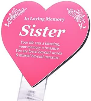 OriginDesigned Sister Floating Heart Shaped Memorial (Pink & White) - Decorative Plaque, Grave Marker