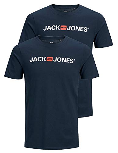 Jack & Jones Packung mit 2 T-Shirts in Übergröße, Rundhalsausschnitt, Druck, Design Logo Oversize, 2er Pack (2 x Navy Blazer), Small – Ansicht 1