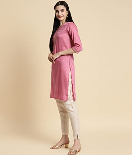 Image of rangita Pink Polyester Knee Length Solid Straight Kurti for Women | Kurta for Women