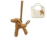 Handmade Braided Leather Dog Pendant Keychain, 26.5cm Car Bag Charm, Cute Multicolor Blue White Mix for Women (Brown)