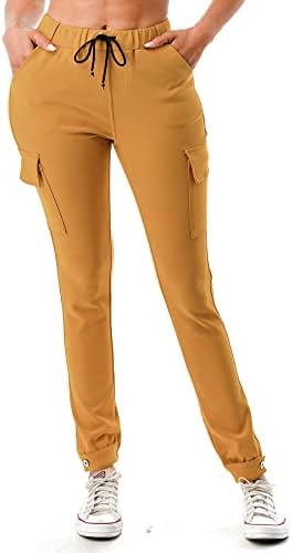 Petalroz Women's Joggers Pants with Pockets Drawstring Running Cargo Jogger Sweatpants for Lounge Workout Jogging,Yellow,X-Large