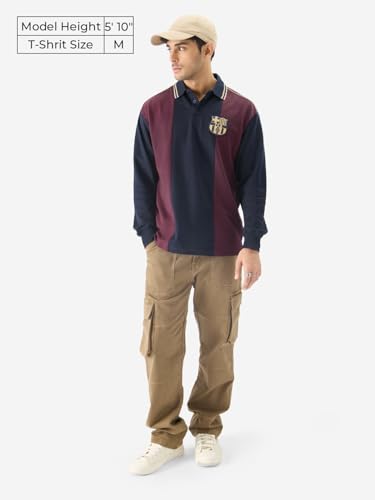 Image of The Souled Store Official FCB: Love of Football Men and Boys Long Sleeve Collared Neck Multicolor Graphic Printed Cotton Oversized Rugby Polos