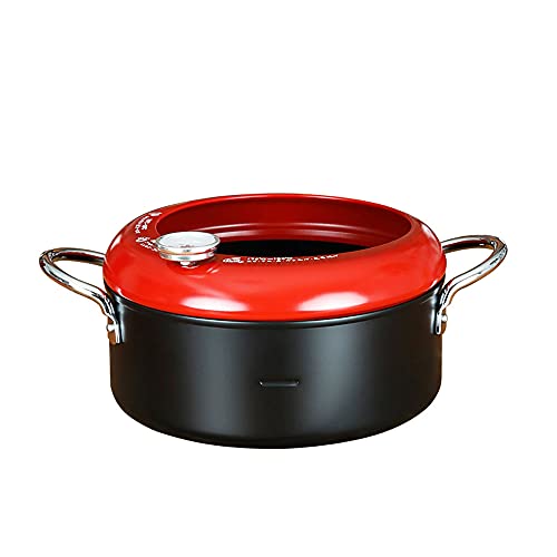 Frying pan with thermometer Tempura Fryer Pot, Mini Deep Fry Pan with Drainer Mini Deep frying pan with oil frying pan 8 IN