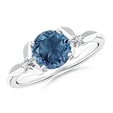 ANGARA Anillo solitario natural de Londres para mujer y niña de oro macizo de 14 quilates y plata de ley con piedra de nacimiento de diciembre, regalo ideal para ella, cumpleaños, boda,, Topacio