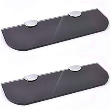 BSM Marketing Juego de 2 estantes de cristal negro con esquinas curvadas para baño, cocina, dormitorio, 300 mm x 100 mm