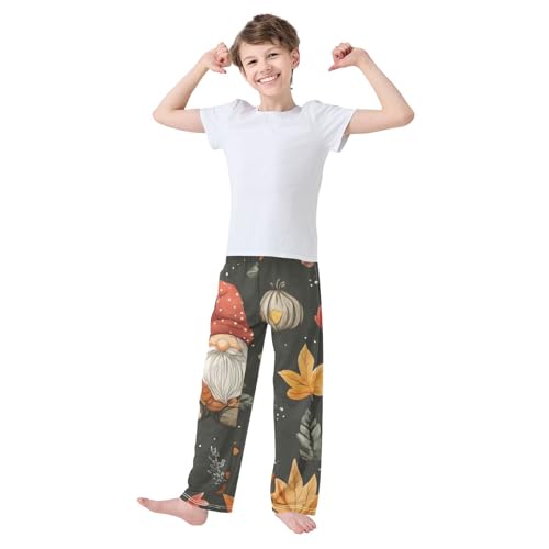 Gnome Maple Leaf Boys Long Pants Soft Trousers Elastic Waist Kids Lounge Bottoms with Pockets S-XL3