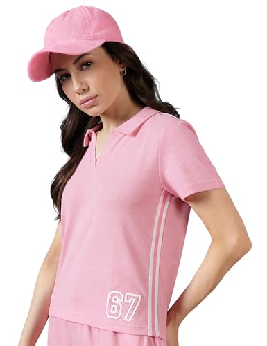 Image of Pump'd Women's V-Neck Varsity T-Shirt - Regular Fit | Polo T-Shirt for Women | Gym Tops for Women