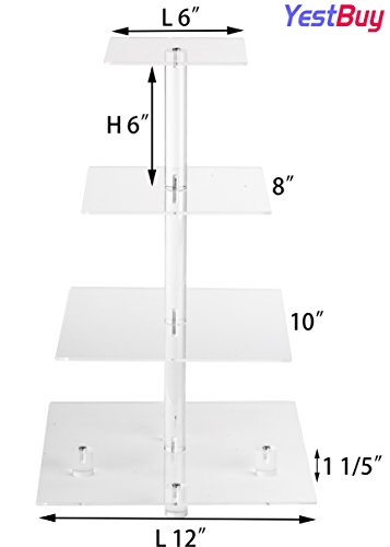 Yestbuy 4 Tier Acrylic Cupcake Stand With Base, Cake Stand, Premium Cupcake Holder, Acrylic Cupcake Tower Display Cady Bar Party Décor – Display For Pastry (6" Between 2 Layers)… #TOP1