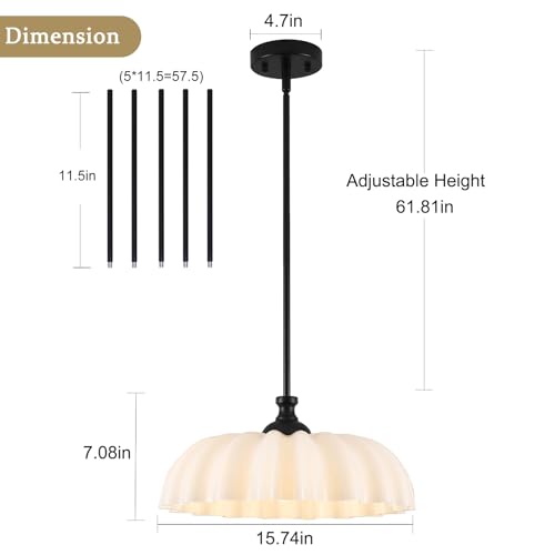 Image of 15.7 inch Vintage Modern Black Chandelier with Floral Milk White Glass Shades, Adjustable Height Pendant Light for Kitchen Island, Dining Room, Bedroom