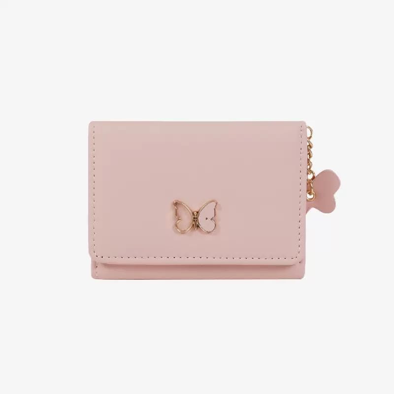 1Pcs Pink Cute Bow Wallet PU Leather Butterfly Purse Wallet Card Holder Purse for Fashionable Ladies