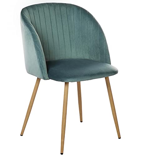 DORAFAIR Fauteuil en Tissu Velours Rétro,Chaises de Salle à Manger Scandinave avec Dossier rembourré et Coussin, Métal en Finition Spray Gold Jambes - Vert Cover