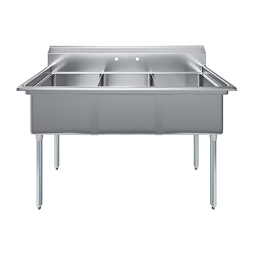 Image of AmGood Stainless Steel Prep & Utility Sink | 304 Stainless Steel | Restaurant, Kitchen, Laundry, Garage | NSF (23 in. x 59 in. | Three Bowls)