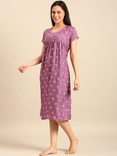 Image of Rupa Jon Aishwarya Women Short Printed Nighty in Premium Cotton Blend Fabric, Midi Length, Night Dress, Three-Fourth Length for Comfortable Everyday Wear