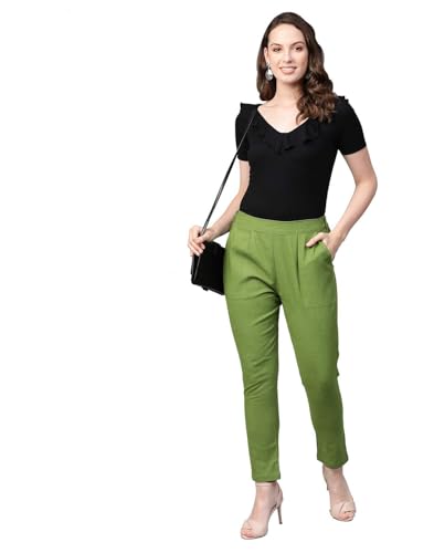 Yash Gallery Women's Cotton Slub Solid Regular Fit Casual Trouser Pants for Summer2