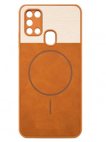 Image of Bintage Dual-Leather Mac Safe Design Phone Case| Soft Touch Finish | Full Camera Protectection Back Cover Compatible for Samsung M31 / M31 Prime - White & Nut Brown