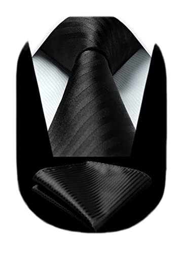 Image of HISDERN Mens Striped Tie and Pocket Square Set Necktie for Men | soft smooth texture, wrinkle-free, neat hand-tied knot, gifting ready, regular 3.4 width, coordinated look, business wedding