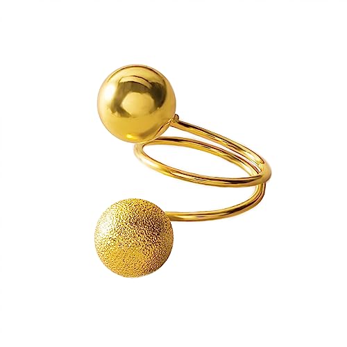 Boho Ball Adjustable Open Wrap Ring Polished Brushed 12mm Balls Stacking Statement Wedding Finger Rings for Women Girls Fashion Layered Comfort Fit Christmas Birthday Jewelry Gift for Friends Sister