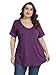 BELAROI Women Plus Size V-Neck Tunic Tops Loose T Shirt with Pocket (2X, D-Dark Purple)