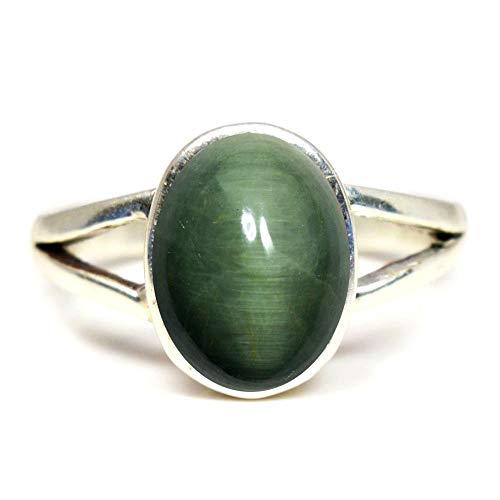Bague œil de chat en argent 925 vert ovale, le cadeau idéal mixte et intemporel