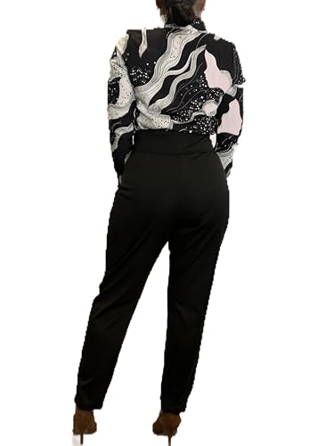 Women's High Waist Dress Pants, Elastic Waistband with 3 Buttons, Black, Casual Style2