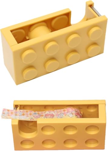 Divertido dispensador de cinta adhesiva de color amarillo, pequeño escritorio de plástico PP para niños, dispensador de cinta adhesiva en forma de bloque con hoja afilada, dispensador de cinta