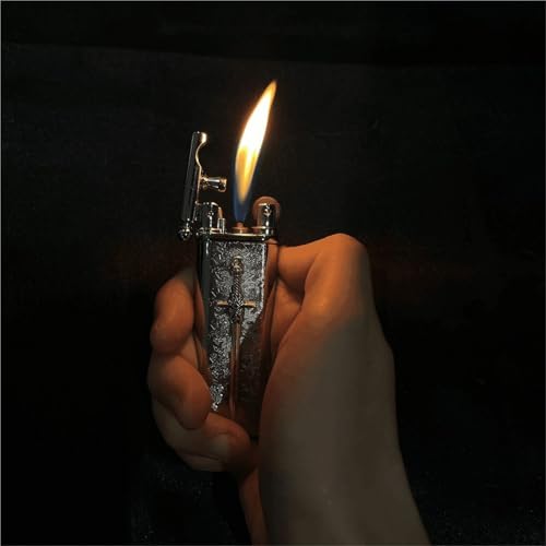 Encendedor metálico con relieve y llama ajustable miniatura 2