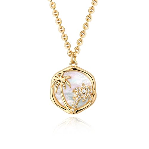 Fettero Dainty MOP Necklaces for Women, 14K Gold Plated Heart Cross Teardrop Pendant Cute Charm Neclace Delicate Pearl Beach Gold Necklace for Women Jewelry Gift