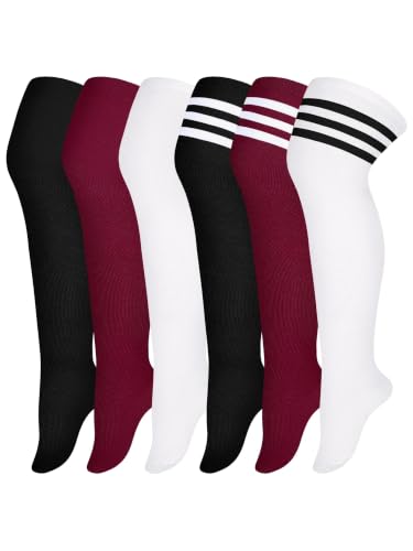 Image of Apoway 6 Pairs Plus Size Thigh High Socks Warm Thigh High Stockings Over the Knee Socks for Women, L-XXL