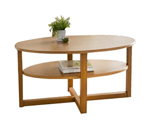 spot on dealz® Oval Coffee Table With Under Shelf Round Coffee Table for Living Room Furniture Bedroom Indoor Tables Unit Decorative MDF Wood Oak Finish
