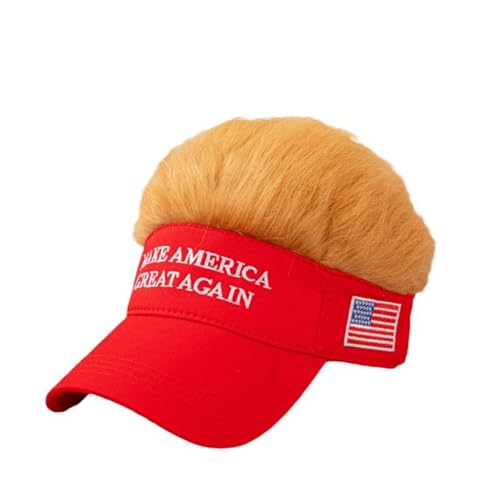 President Donald T. Hat with Hair. Make America Great President Donald Trump Adjustable Red