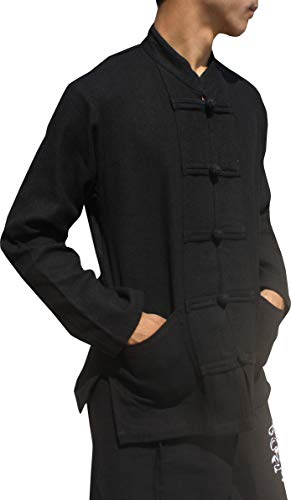 RaanPahMuang Quality Hemp Cotton Blend Shirt China Collar Long Sleeve Frog Button