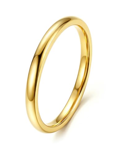 Image of ORAZIO Stainless Steel Rings for Men Women 6MM 8MM Wedding Band Rings Silver /Black /Gold Domed High Polished Basic Wedding Bands Comfort Fit Size 6-14