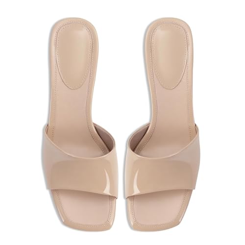 Image of Dsevht Black Kitten Heel Sandals Stiletto Low Heels Slip On Slides Mule Sandal Square Open Toe Dress Shoes for Women