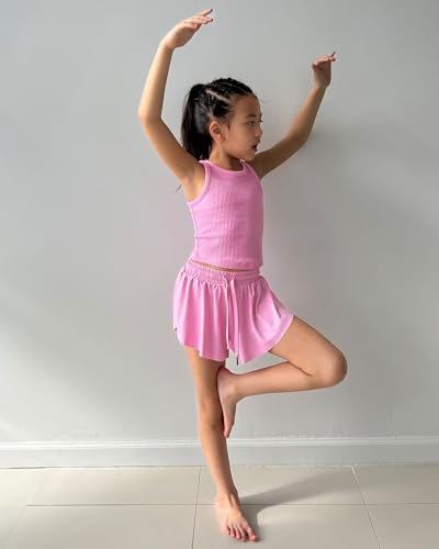 Image of Stelle Girls Flowy Shorts with Pockets Athletic Running Skirt High Waist Butterfly 2 in 1 Sports Short 5-16 Years