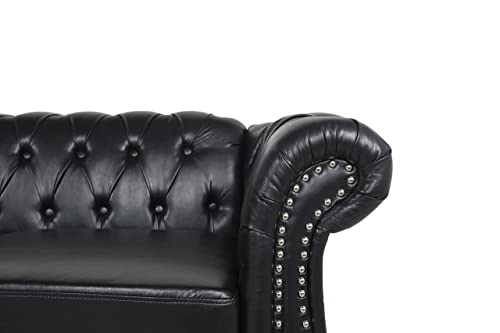 Image of LEVNARY Chesterfield Sofa, Classic Tufted Upholstered Leather Couch, Modern 3 Seater Couch Furniture with Tufted Back for Living Room Office (Black)