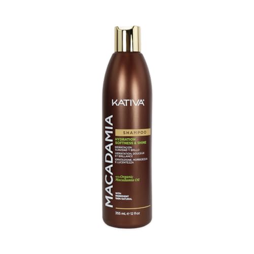 Kativa Macadamia Champú Nutritivo 335 ml| Hidratación, Suavidad y brillo | Cabello Seco y Deshidratado | Champú Sin Sulfatos ni Parabenos | Omega 3 y 6 y Vitamina D