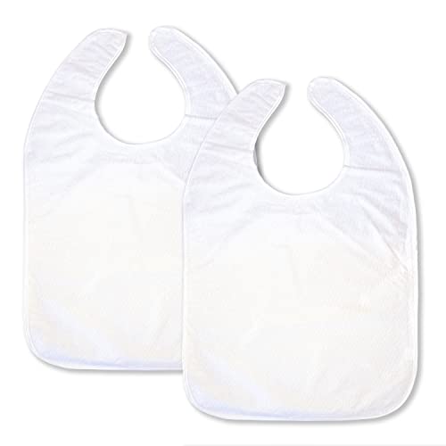 ARNAIN Pack de 2 baberos adultos en color blanco. Babero adulto impermeable son grandes e ideales para adultos y personas mayores con dificultades a la hora de comer o beber(Pack 2 Blanco)