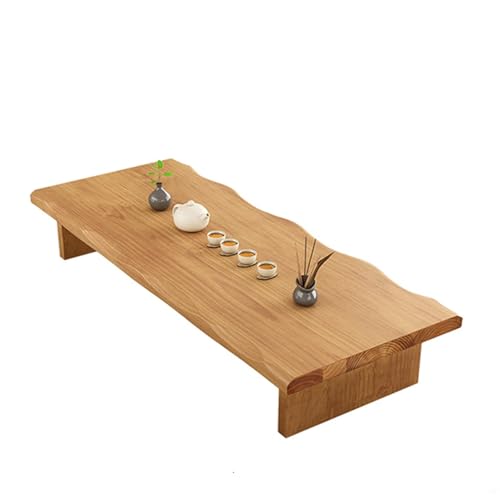 Solid Wood Japanese floor table Tatami Tea Table Tea Table for Sitting On The Floor Multifunctional Meditation Altar Tablesfor Living Room Dining Room Office (Natural Wood 140*60*35cm)