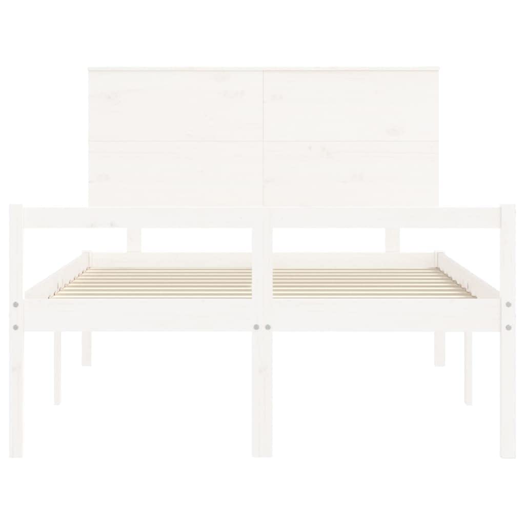 Seniorenbett Weiß aus massivem Kiefernholz mit Lattenrost und Kopfteil 120x190 cm, Schlafplatz mit Stauraum, seniorengerechtes Bettgestell für Schlafzimmer und Gästezimmer