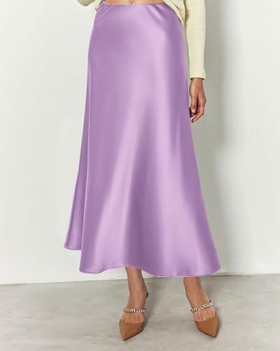 Image of BTFBM 2026 Summer Womens Skirts Silk Elegant High Waist Flowy Long Satin A-Line Midi Skirt Cocktail Wedding Party