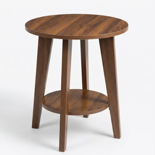 DURISEN Small Round Side Table-17.7 Cute End Table with 2-Tier Storage