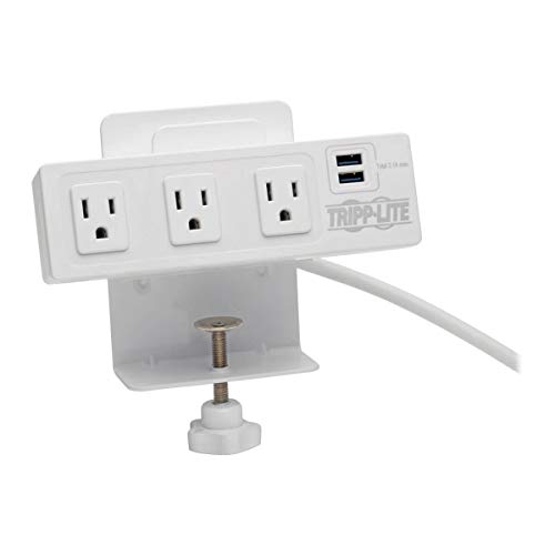 Lowest Price Tripp Lite Surge Protector Power Strip 3-Outlet with 2-Port USB Charging Ports, Desk Clamp, White 510 Joules (TLP310USBCW) Lowest Price Tripp Lite Surge Protector Power Strip 3-Outlet with 2-Port USB Charging Ports, Desk Clamp, White 510 Joules (TLP310USBCW)