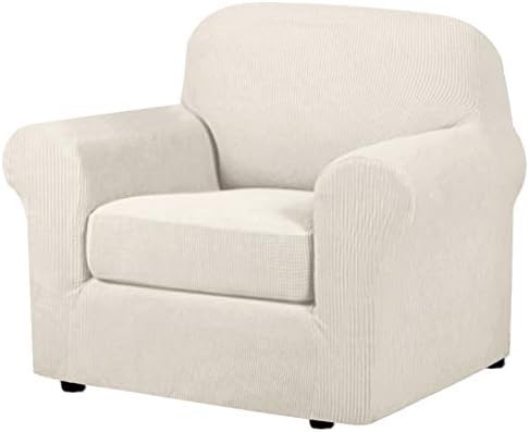 H.VERSAILTEX 2-Pieces Armchair Cover Chair Slipcovers with Arms Furniture Protector Cover Fit Armchair Width Up to 47 Inch, Jacquard Spandex Couch Covers Armchair Slipcover - Ivory, Chair