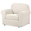 HVERSAILTEX 2 Pieces Armchair Cover Chair Slipcovers with Arms Furniture Protector Cover Fit Armchair Width Up to 47 Inch Jacquard Spandex Couch Covers Armchair Slipcover Ivory Chair
