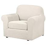 H.VERSAILTEX 2-Pieces Armchair Cover Chair Slipcovers with Arms Furniture Protector Cover Fit Width Up to 47 Inch, Jacquard Spandex Polyester Couch Covers Armchair Slipcover - Ivory, Chair
