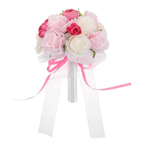 Ramo de Rosas de Tejido Rosa Sofisticado y Cinta Premium UKCOCO 2