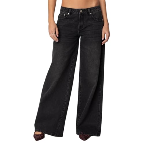 Women's Wide Leg Boyfriend Jeans -Low Rise Baggy Jeans Y2k - Casual Straight Leg Trendy Loose Denim Pants