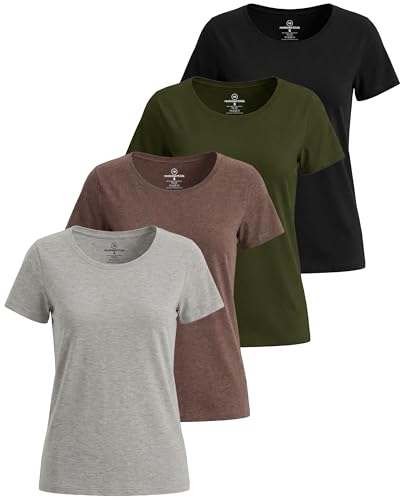 Real Essentials 4 Pack: Women's Cotton Short Sleeve T-Shirt - Casual Scoop Crew Neck Tops Tee (Available in Plus Size) - Set 3,XL