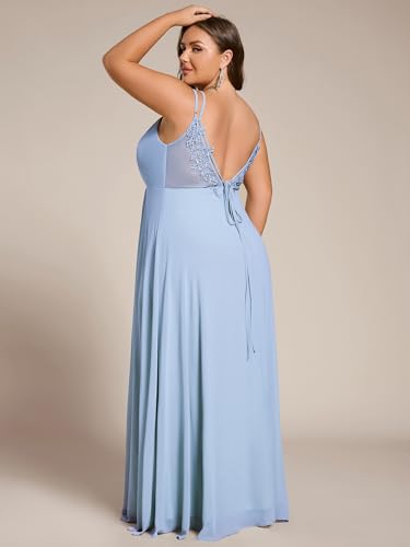 Image of Ever-Pretty Women's Pleated Backless Applique V Neck A Line Chiffon Sleeveless Plus Size Bridesmaid Dresses 01692-DA